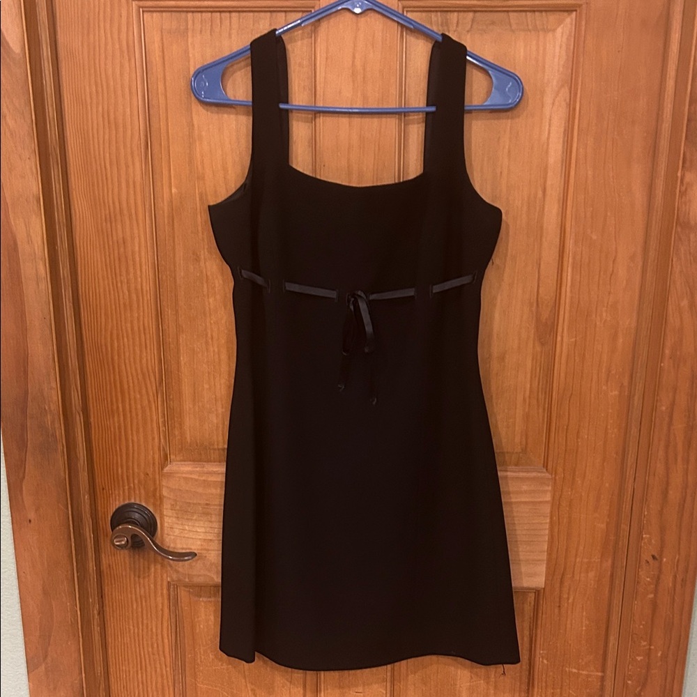 bebe Black Square-Neck Mini Dress with Ribbon Detail